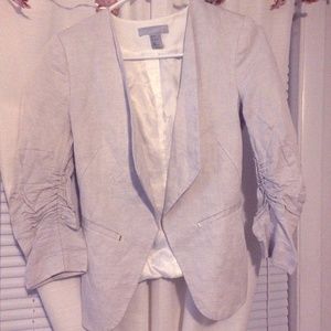 Tan Linen Blazer with Gold Detailing